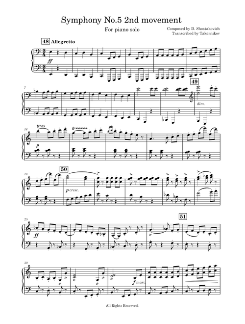 Shostakovich Symphony No5 2nd movement for piano solo