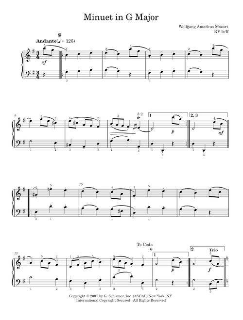 Minuet in G major, K.1/1e - Wolfgang Amadeus Mozart (Piano Solo)