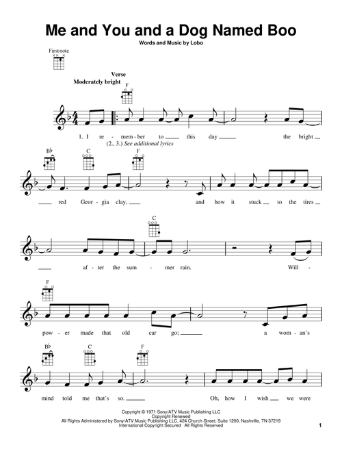 Me And You And A Dog Named Boo - Lobo (Ukulele)