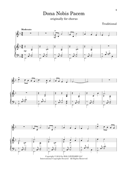 Dona Nobis Pacem - Traditional Canon (Violin and Piano)