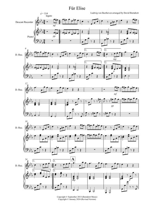 Fur Elise for Descant Recorder and Piano (Arr. David Burndrett) - Ludwig van Beethoven (Recorder Solo)
