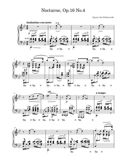 Miscellanea, Op.16 – Ignacy Jan Paderewski (No.4, Nocturne)