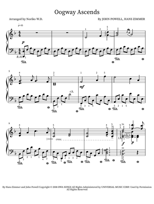Oogway Ascends (Arr. Noriko W.D.) - Various Artists (Piano Solo)