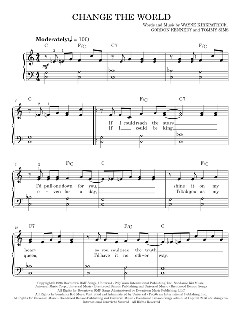 Change The World - Eric Clapton, Eric Clapton with Wynonna, Wynonna (Easy Piano)