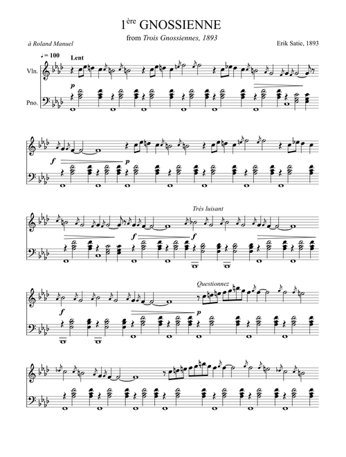 Gnossienne No. 1 Erik Satie for violin and piano