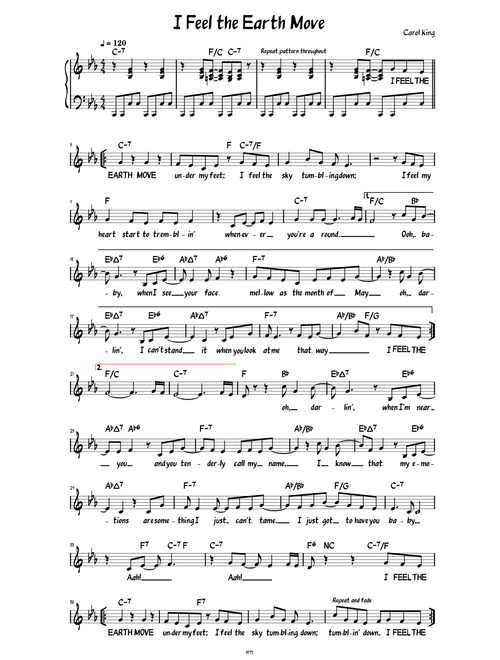 I Feel the Earth Move (Lead sheet with lyrics and piano accompaniment)
