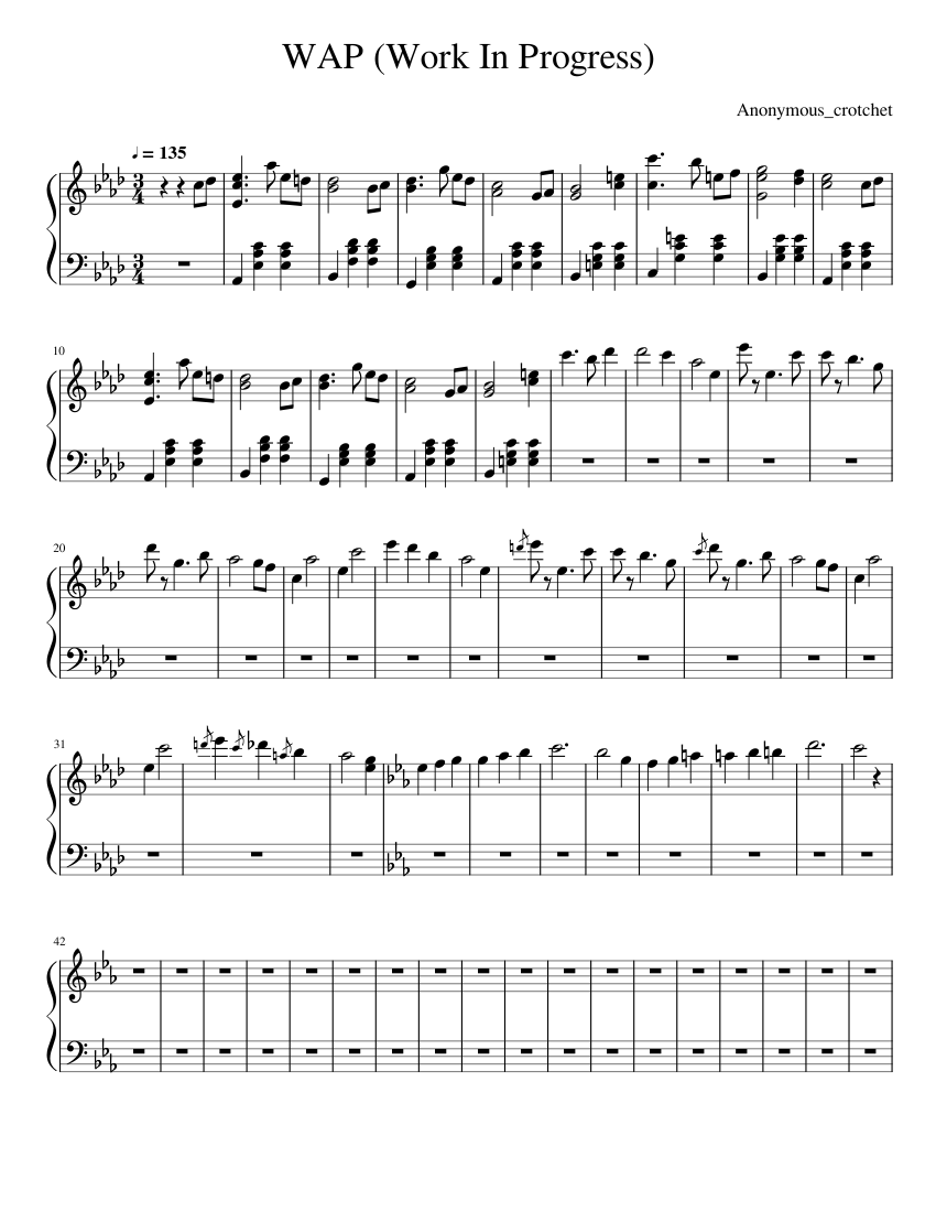 WAP (Work In Progress) Sheet music for Piano (Solo) Easy | Musescore.com