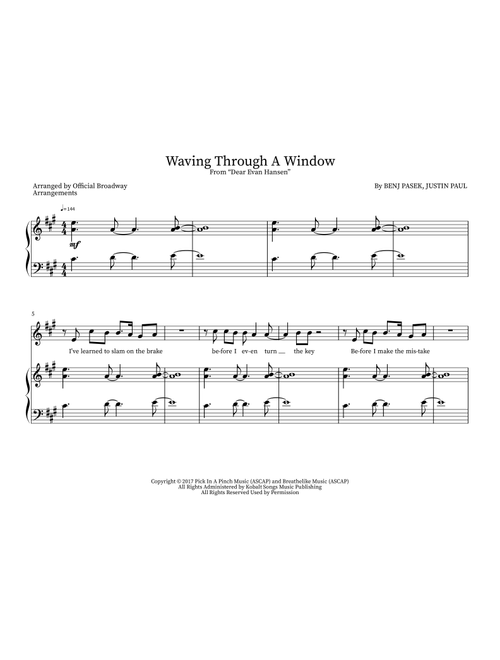 Waving Through A Window (Arr. Official Broadway Arrangements) - Justin Paul, Benj Pasek (Piano Vocal)