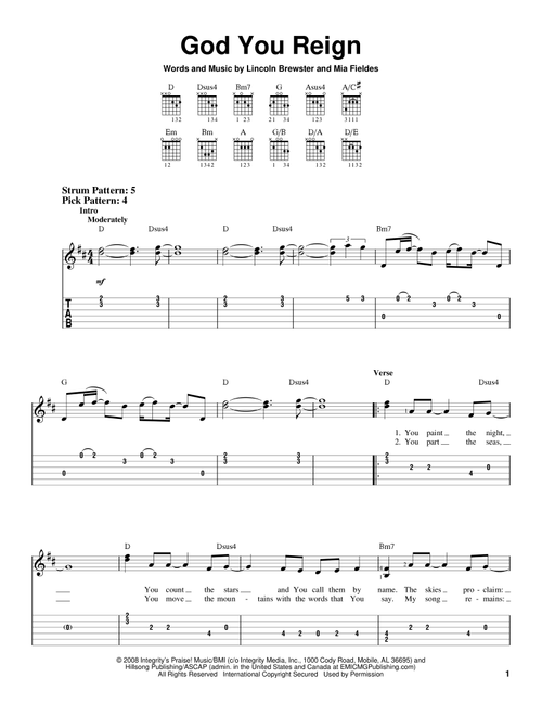God You Reign - Lincoln Brewster (Easy Guitar with TAB)
