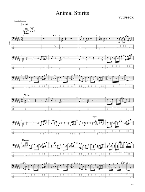 Animal Spirits (Arr. UNSOON) - Vulfpeck (Bass Tab)