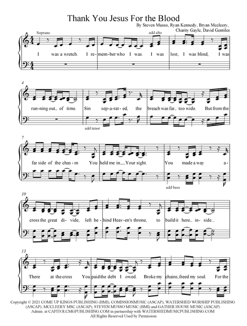 Thank You Jesus For The Blood (Arr. Summer Roller) - Charity Gayle (Choral, SATB)