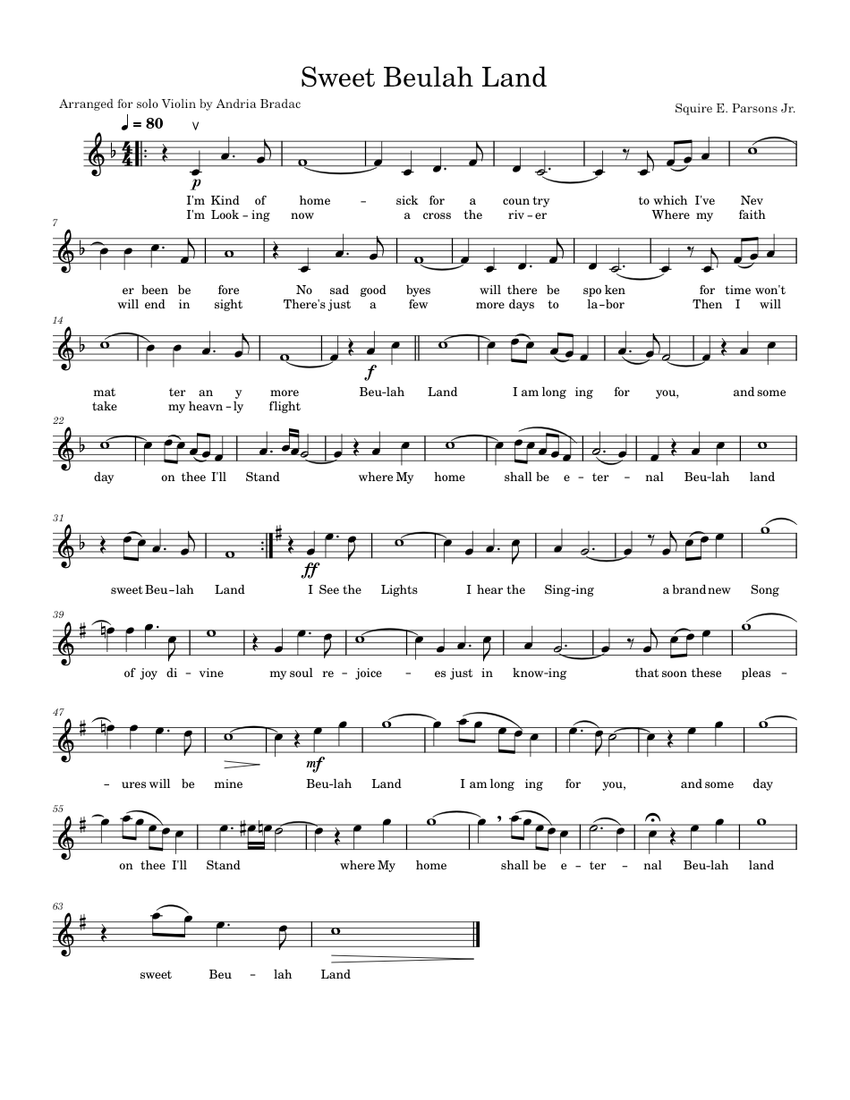 Sweet Beulah Land Squire Parsons Sheet music for Violin (Solo