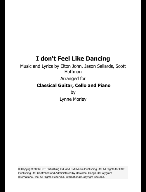 I Don't Feel Like Dancin' (Arr. Lynne Morley) - Scissor Sisters (Instrumental Duet and Piano)