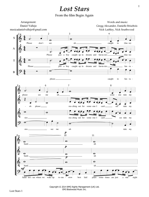 Lost Stars (Arr. Daniel Vallejo) - Maroon 5 (Choral, SATB)