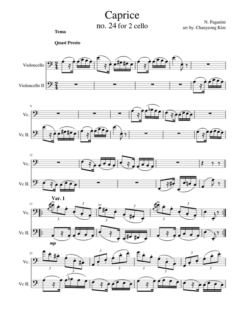 Caprice 24 for Cello duet