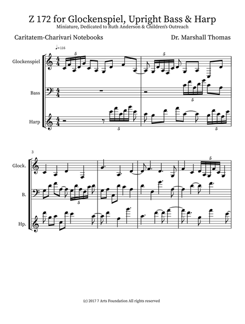 Z 172 for Glockenspiel, Upright Bass & Harp - Celebrity Chamber Players (Small Ensemble)