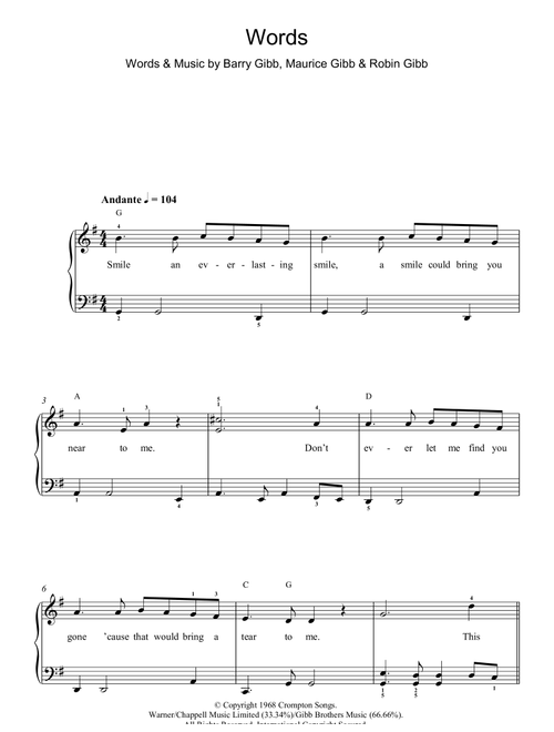 Words - Bee Gees (Easy Piano)
