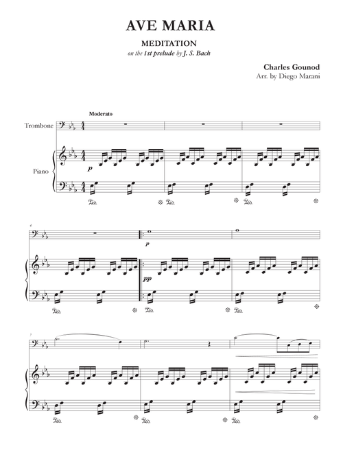 Ave Maria by Bach/Gounod for Trombone and Piano (Arr. Diego Marani) - C Gounod, J S Bach (Trombone and Piano)