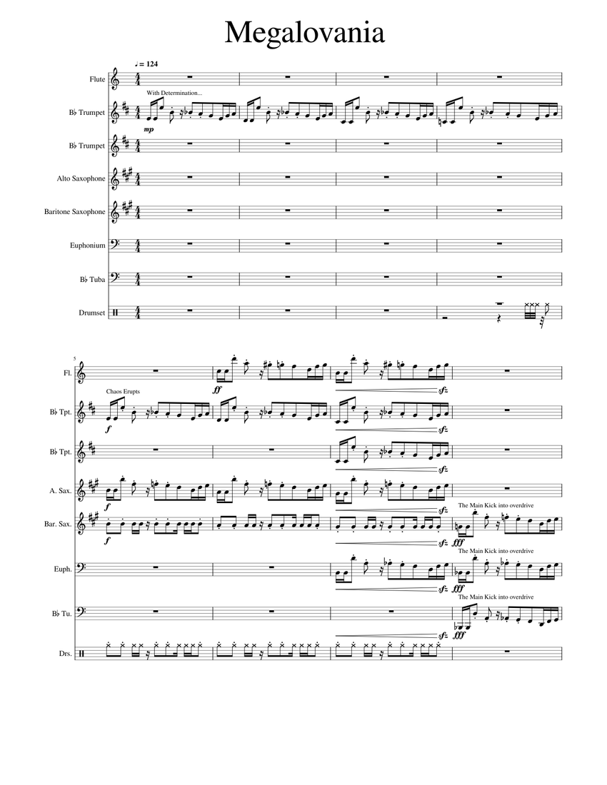 Megalovania - Arranged by catto Sheet music for Euphonium, Tuba, Flute ...