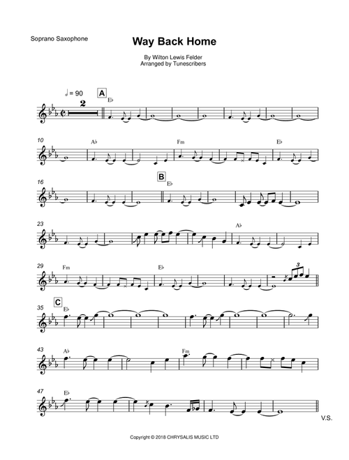 Way Back Home (Arr. Tunescribers) - Wilton Lewis Felder (Soprano Sax Solo)