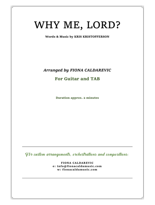 Why Me? (Why Me, Lord?) (Arr. Fiona Caldarevic) - Cristy Lane (Solo Guitar)