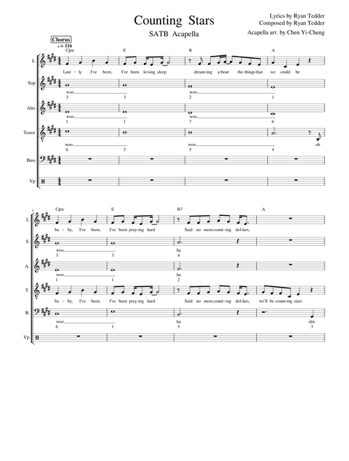 Counting Stars SATB+Solo Acapella