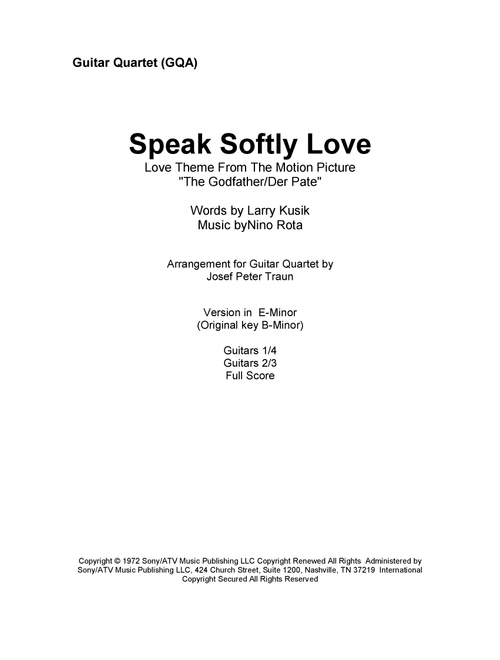 Speak Softly, Love (love Theme) (Arr. Josef Peter Traun) - Andy Williams (Guitar Ensemble)