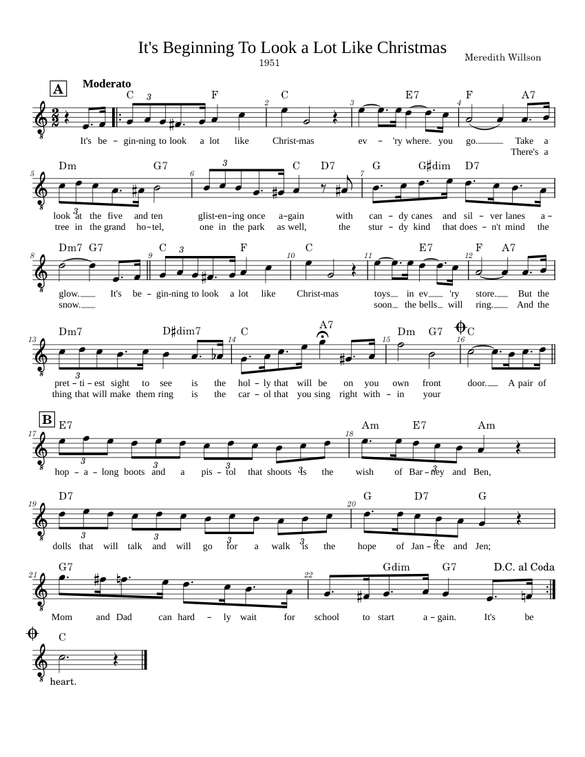It's Beginning To Look A Lot Like Christmas – Meredith Willson Sheet ...