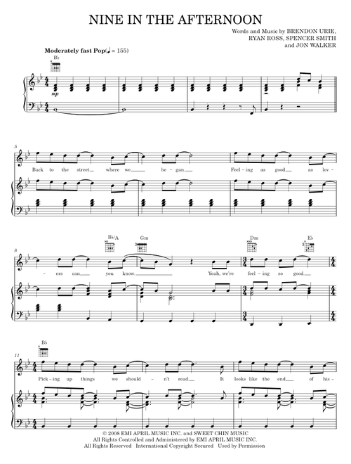 Nine in the afternoon - Panic! At the Disco (Piano-Vocal-Guitar)