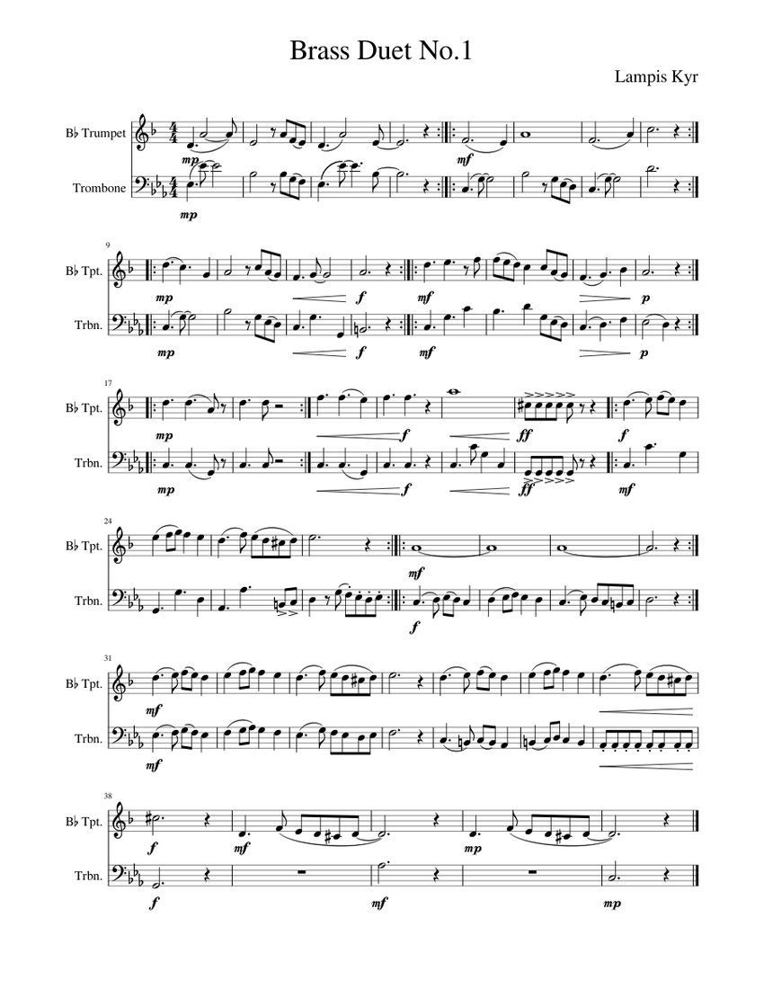 Brass Duet No.1 Sheet Music for Trombone, Trumpet in b-flat (Brass Duet ...
