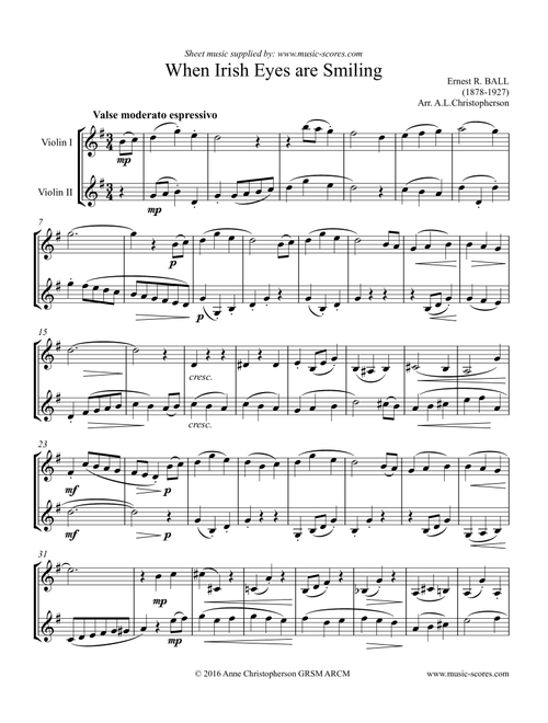 When Irish Eyes are Smiling - Violin Duet (Arr. Anne Christopherson GRSM ARCM) - Ball, Ernest R. (Violin Solo)