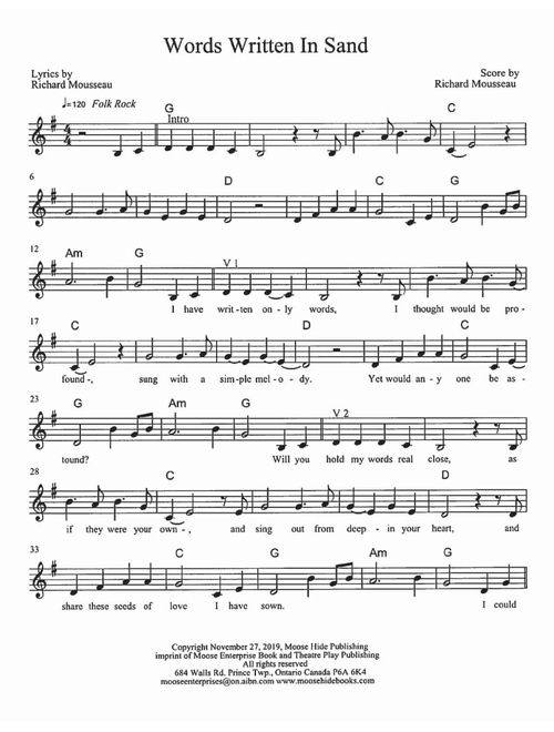 Words Written In Sand (Arr. Richard Mousseau) - Rick Moose (Lead Sheet - Fake Book)