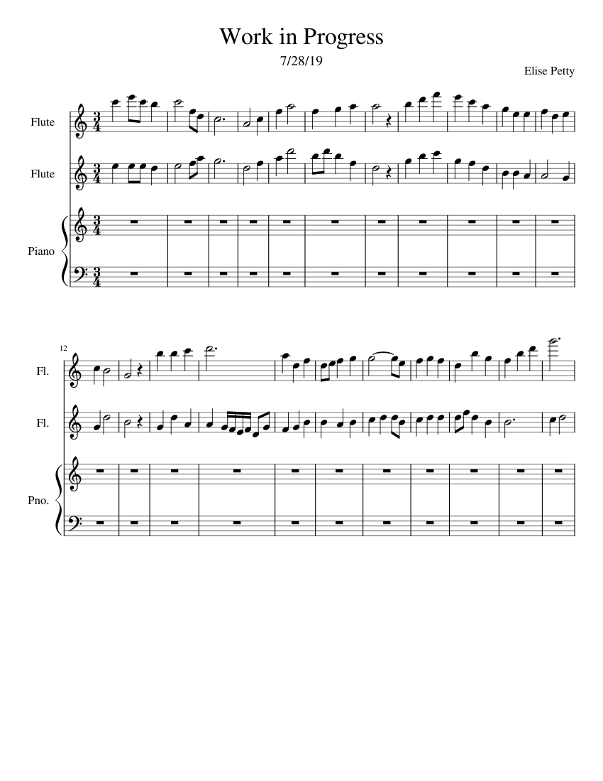 Work in Progress Sheet music for Piano, Flute (Woodwind Duet ...
