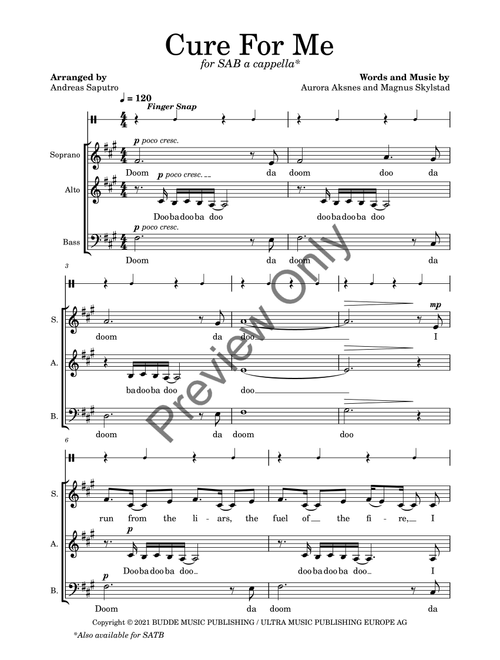 Cure For Me (Arr. Andreas Saputro) - Magnus Skylstad, Aurora Aksnes (Choral, SAB)