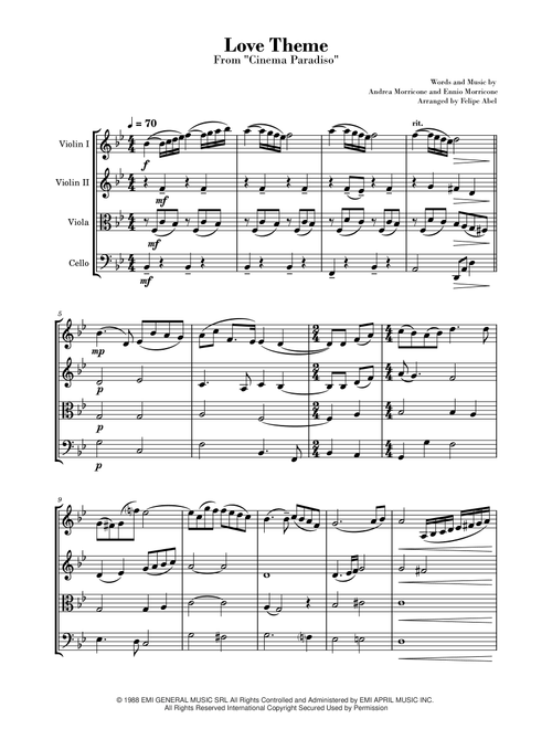 Love Theme (tema D'amore) (Arr. Felipe Abel) - Andrea Morricone, Ennio Morricone (String Quartet)
