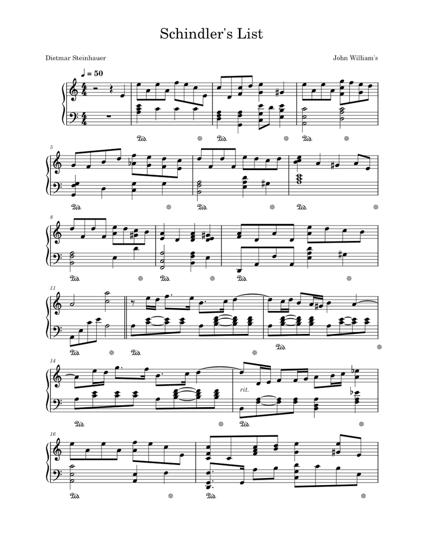 Schindler's List – John Williams Sheet Music for Piano (Solo ...