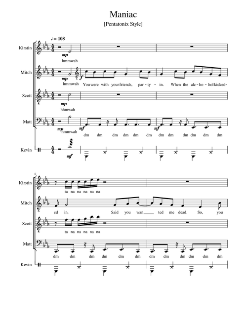 Maniac [Full Acapella Arrangement] (Pentatonix Style)