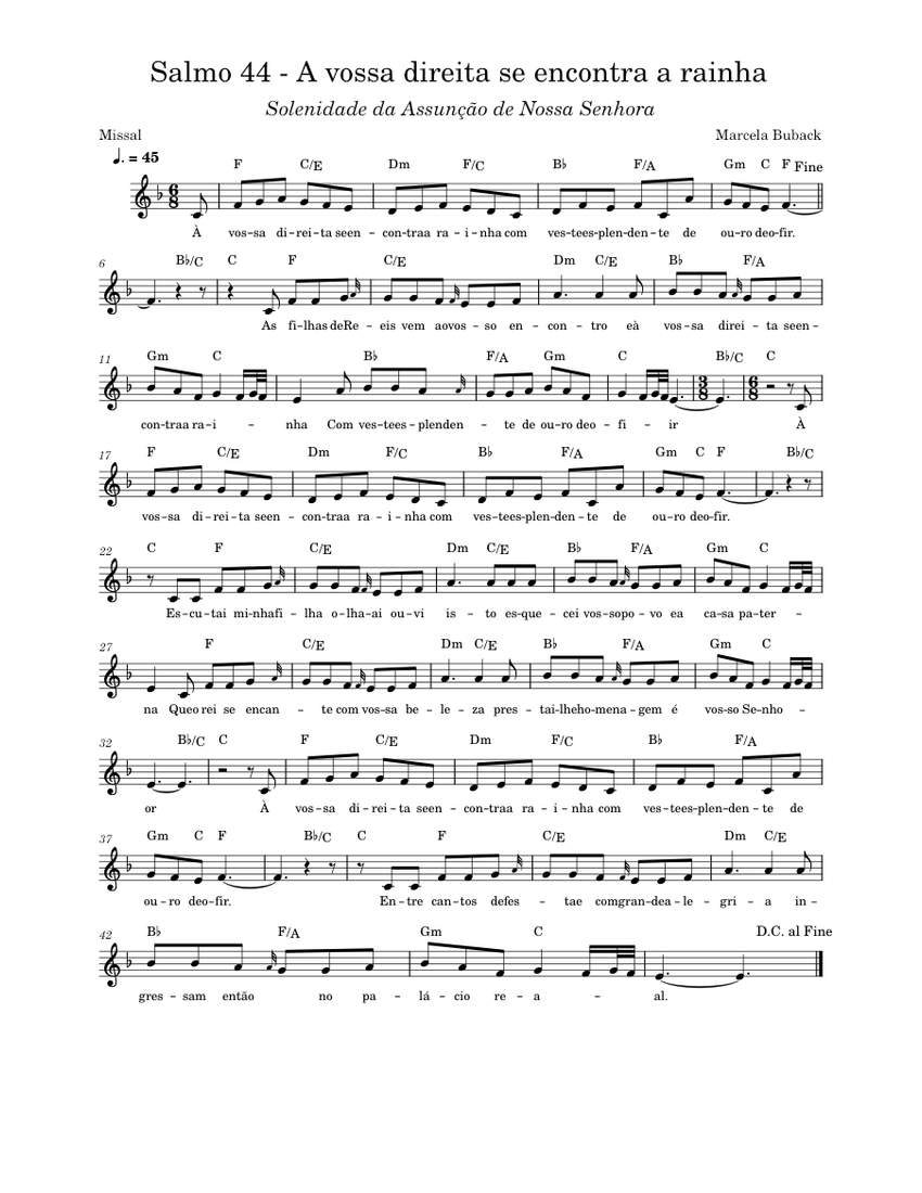 Salmo_44_-_A_vossa_direita_se_encontra_a_rainha Sheet music for Flute ...