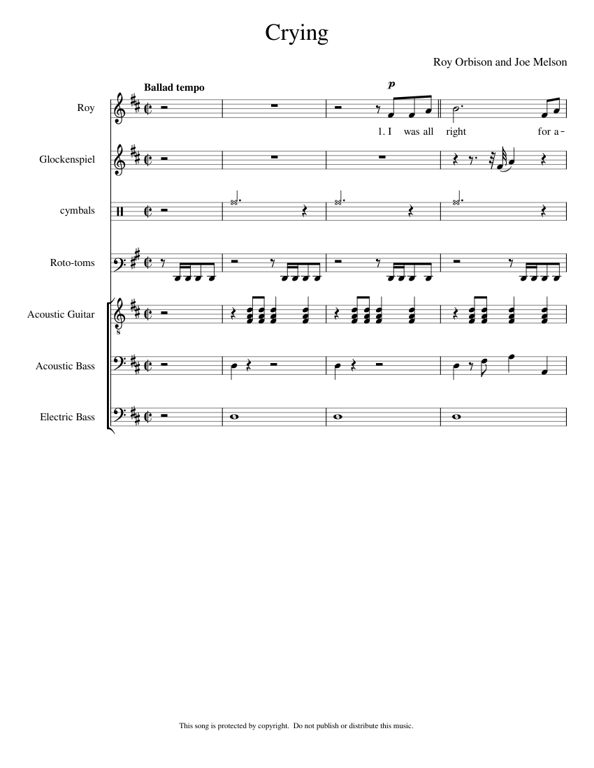 Crying Sheet Music for Vocals, Tambourine, Glockenspiel, Violin & more ...