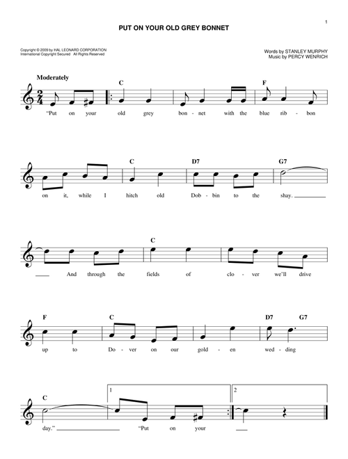 Put On Your Old Grey Bonnet - Percy Wenrich (Easy Lead Sheet - Fake Book)