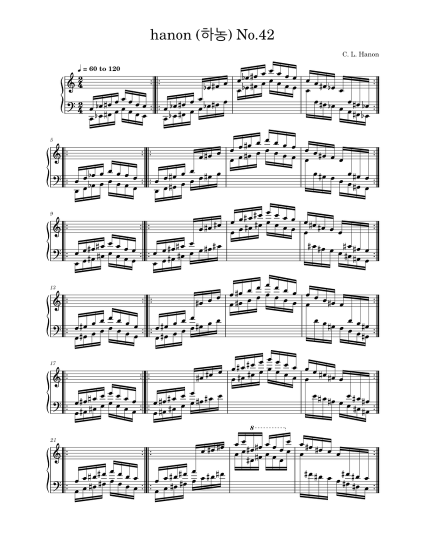 ハノンページ hanon 하농 No.42 Sheet Music for Piano (Solo) | MuseScore.com