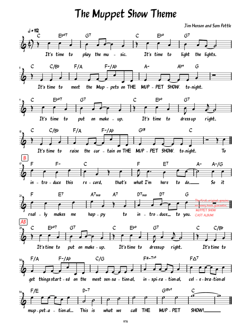 The Muppet Show Theme (Lead sheet with lyrics ) Sheet music for Piano