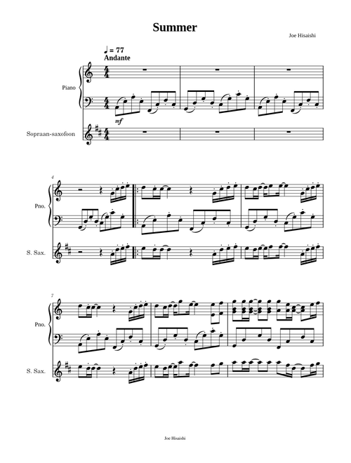 Summer – Joe Hisaishi for soprano saxophone.