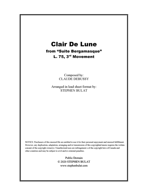 Clair De Lune (Debussy) - Lead sheet in original key of Db (Arr. Stephen Bulat) - Claude Debussy (Large Ensemble)