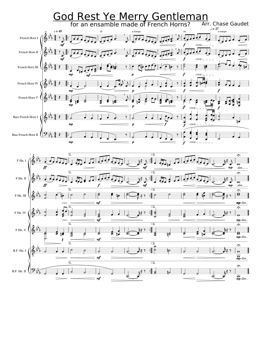 God Rest Ye Merry Gentleman Sheet Music for French horn (Brass Ensemble ...