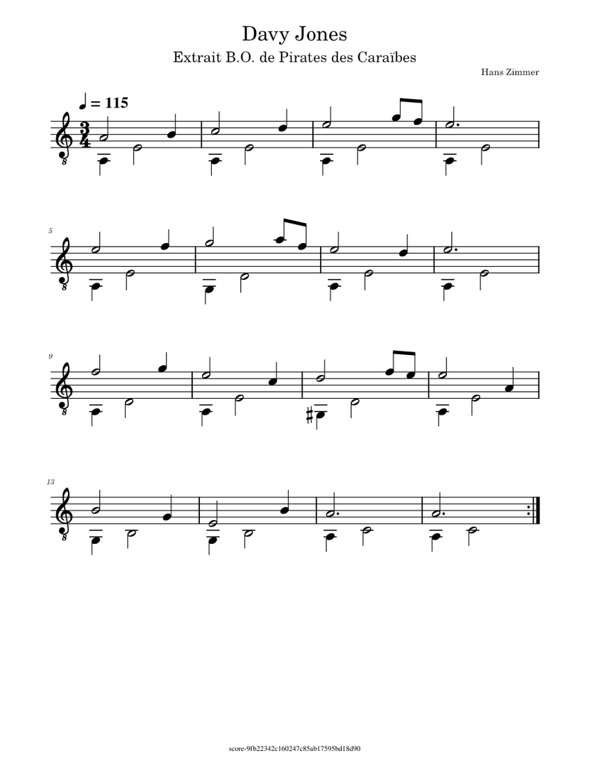 【吹奏楽譜】PIRATES OF THE CARIBBEAN Pirates of the Caribbean - Davy Jones (Piano) – arranged by