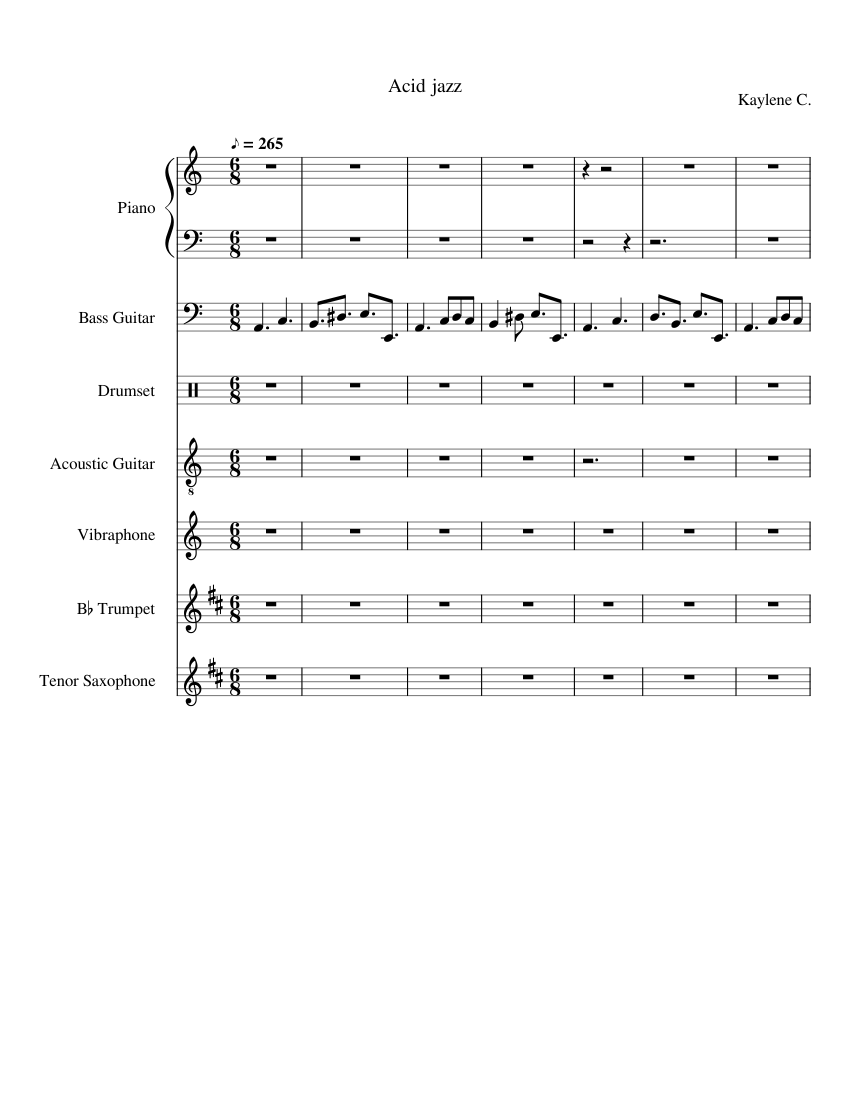acid jazz pt1 Sheet Music for Piano, Saxophone tenor, Trumpet in b-flat ...
