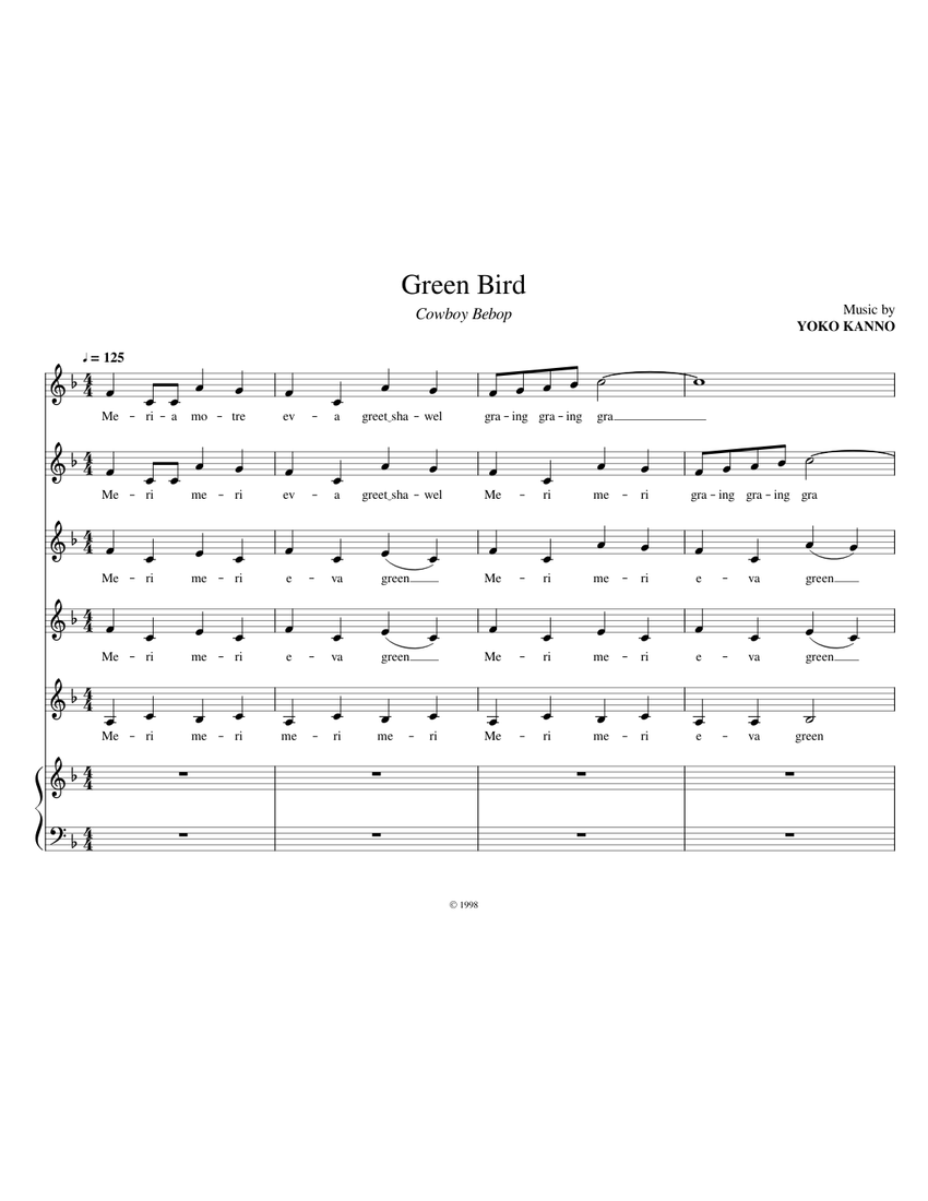 Green Bird - Cowboy Bebop (カウボーイビバップ) Sheet music
