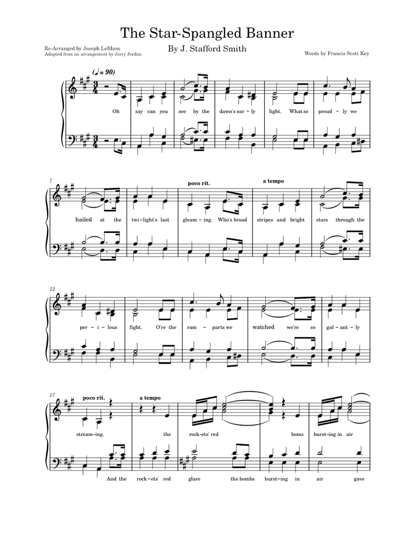 The Star Spangled Banner (Acapella) Sheet Music for Piano (SATB) easy ...