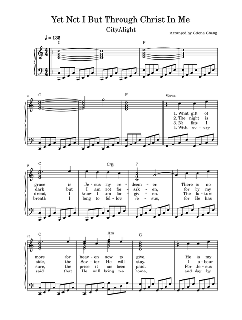 Yet Not I But Through Christ In Me (Arr. Celena Chang) - CityAlight (Piano-Vocal-Guitar (Piano Accompaniment))